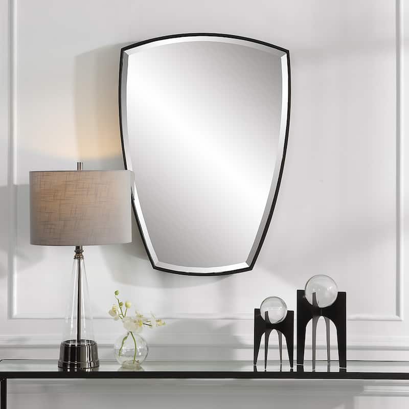 Curved Framed Beveled Wall Mirror - 36" - Black