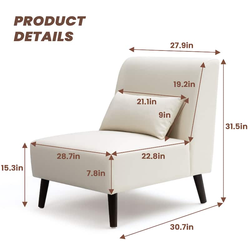 VredHom PU Leather Wood Living Room Accent Chair with Removable Pillow