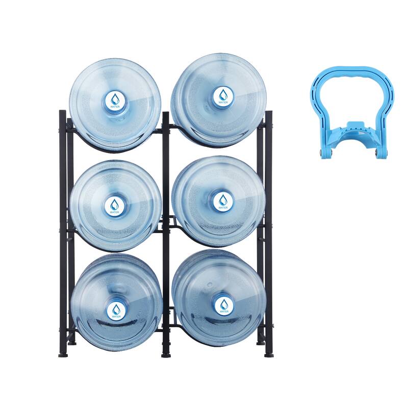 Water Jug Holder Heavy Duty Water Jug Rack for Kitchen, Office, Living Room - 13 x 13 x 41.2 in Black 6 barrels