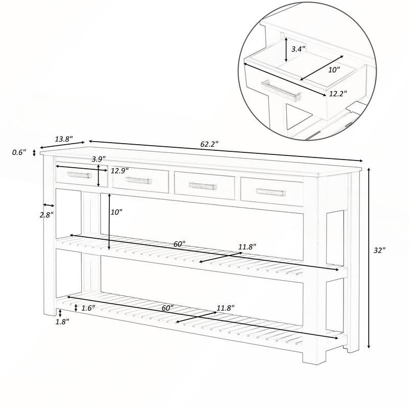U_Style Stylish Entryway Console Table with 4 Drawers and 2 Shelves