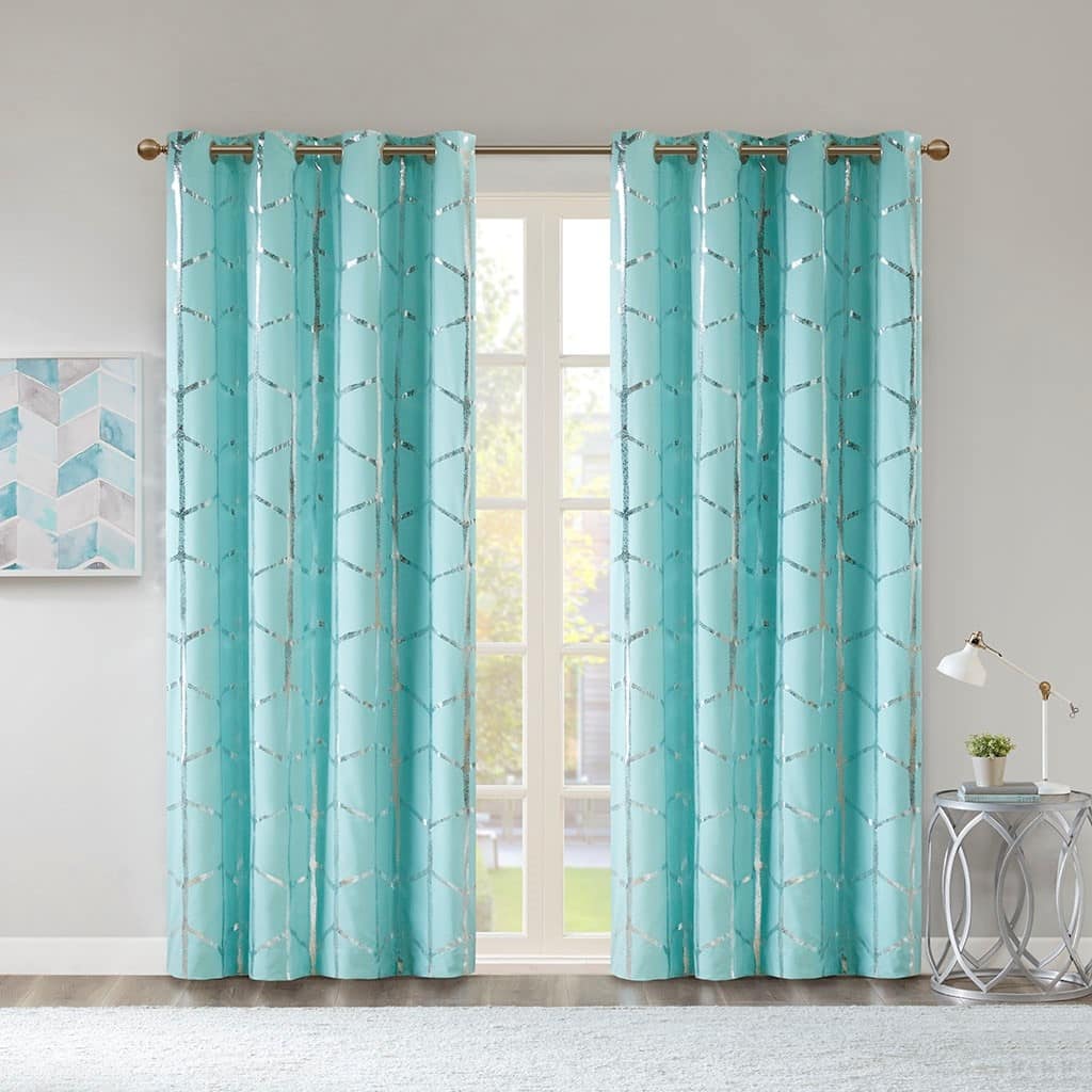 Total Blackout Metallic Print Grommet Top Curtain Panel