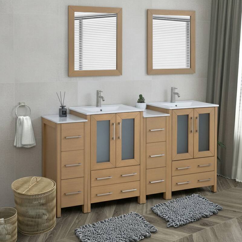 Vanity Art 72 in. Double Sink Bathroom Vanity with Top and Mirrors - 72 X 18.1 X 35.8
