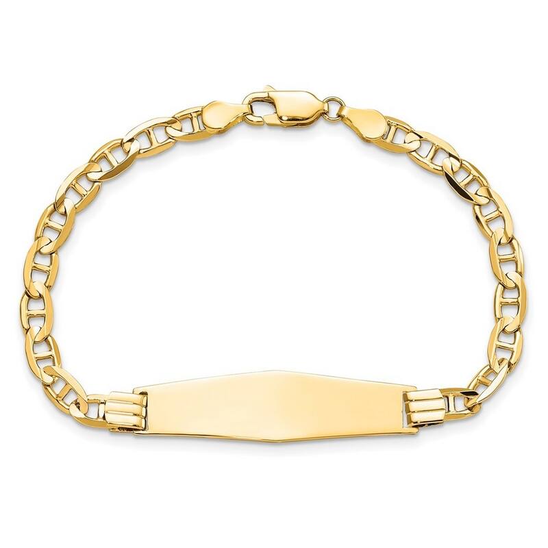 Curata 9.8mm 14k Yellow Gold Engravable Nautical Ship Mariner Anchor Link Soft Diamond Shape ID Bracelet