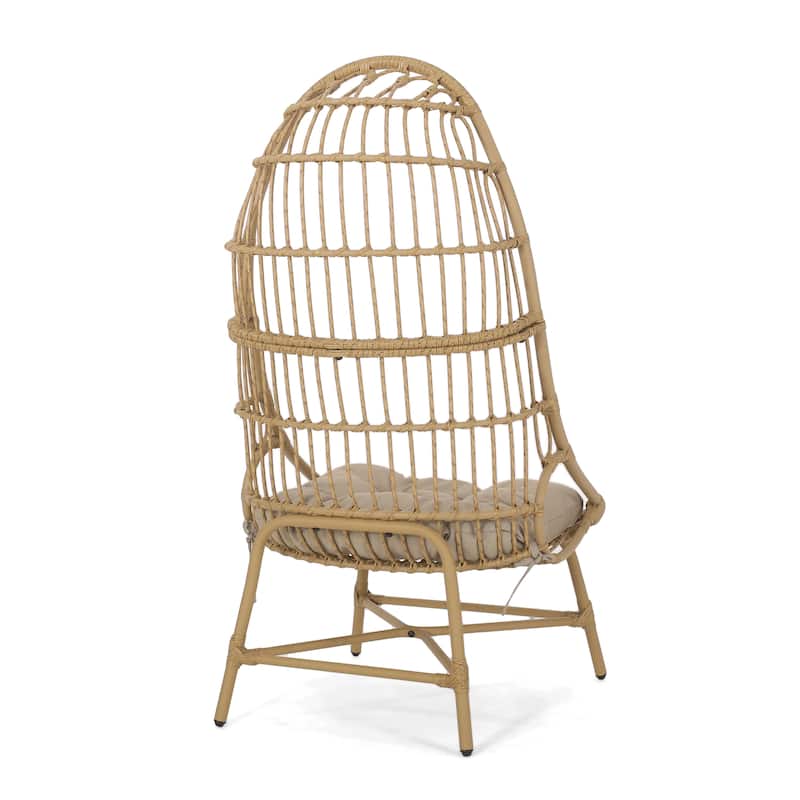 Roomfitters Outdoor Wicker Cocoon Chair with Cushion, High Back Lounge Accent Chair for Patio or Garden