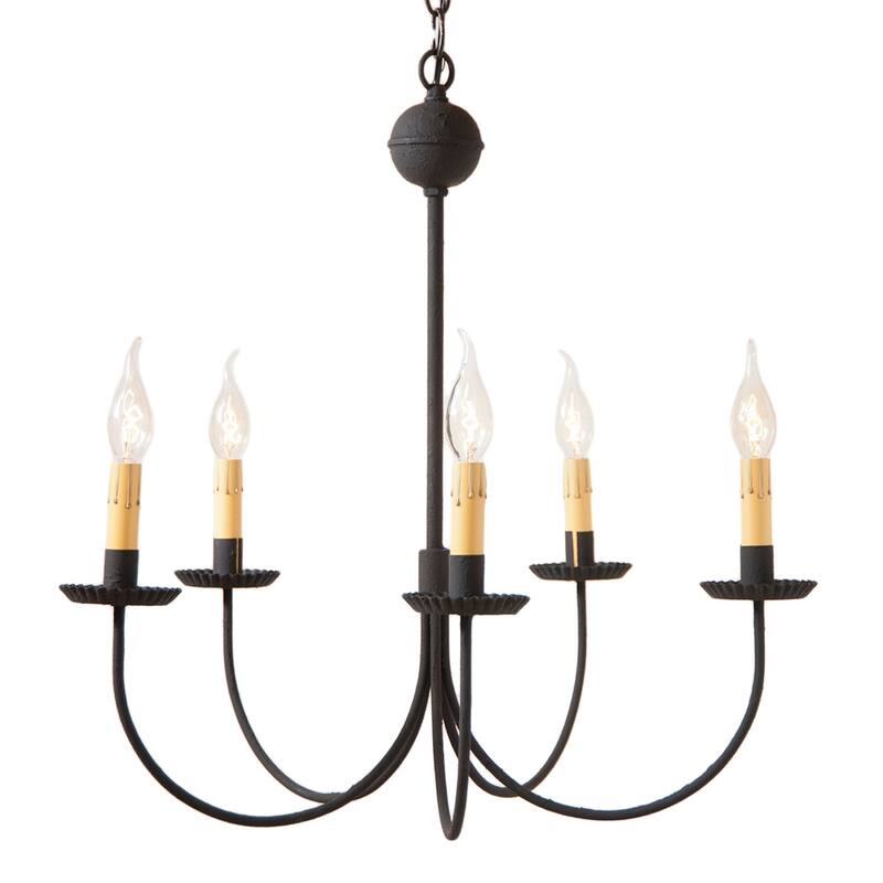 Large 5-Arm Primitive Chandelier In Textured Black - 25 X 24 X 24 inches