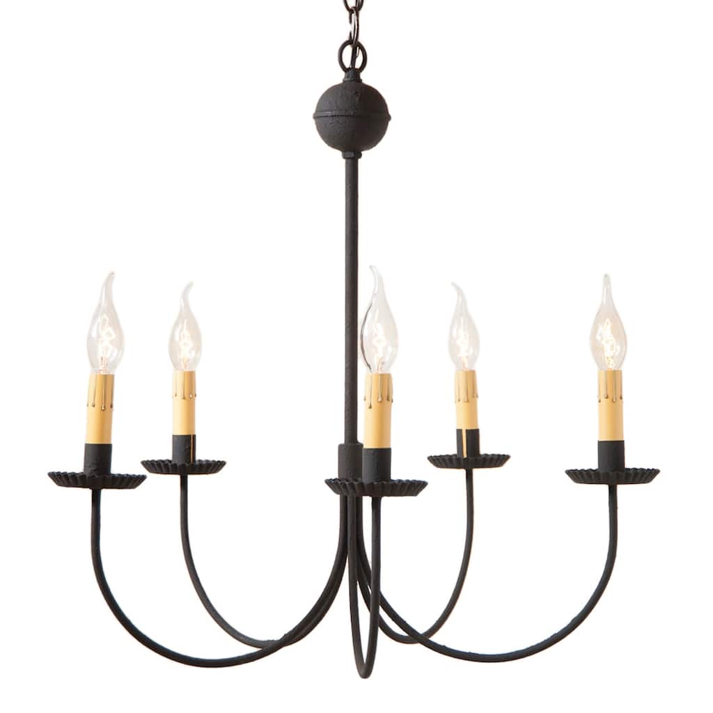 Large 5-Arm Primitive Chandelier In Textured Black - 25 X 24 X 24 inches