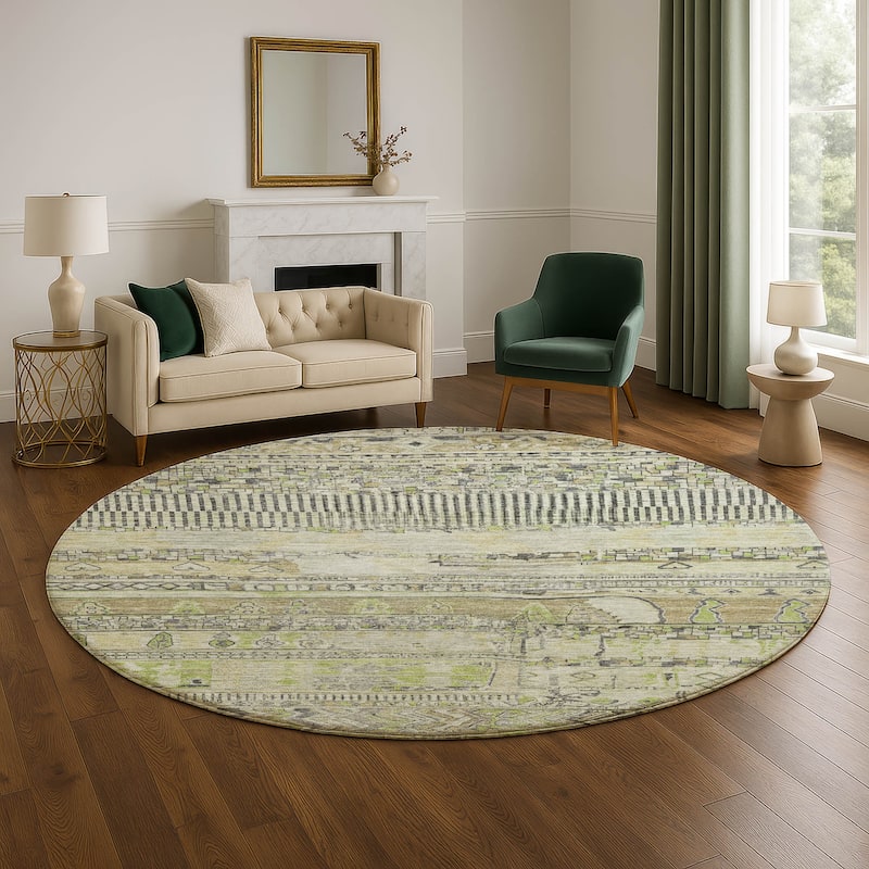 Premium Washable Super Soft Modern Global Mayfield Rug - 8' x 8' - Beige