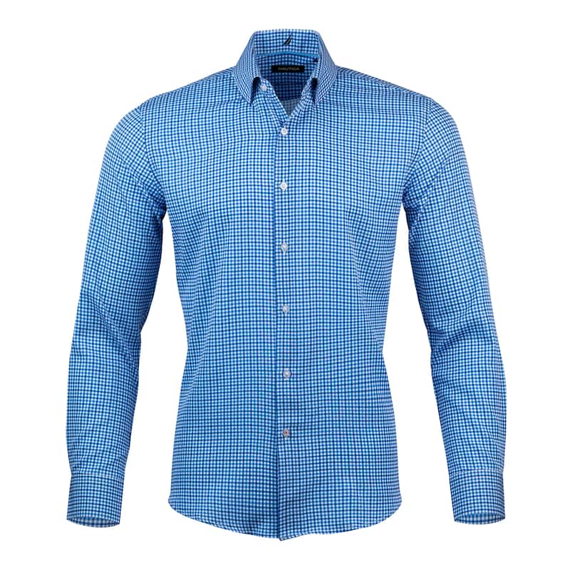 Nautica Men's Wrinkle-Resistant Check Performance Dress Shirt - M 32/33 - Blue Pld Checks