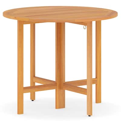 Costway 36" Outdoor Folding Round Dining Table with Slatted Tabletop - Teak - See Details