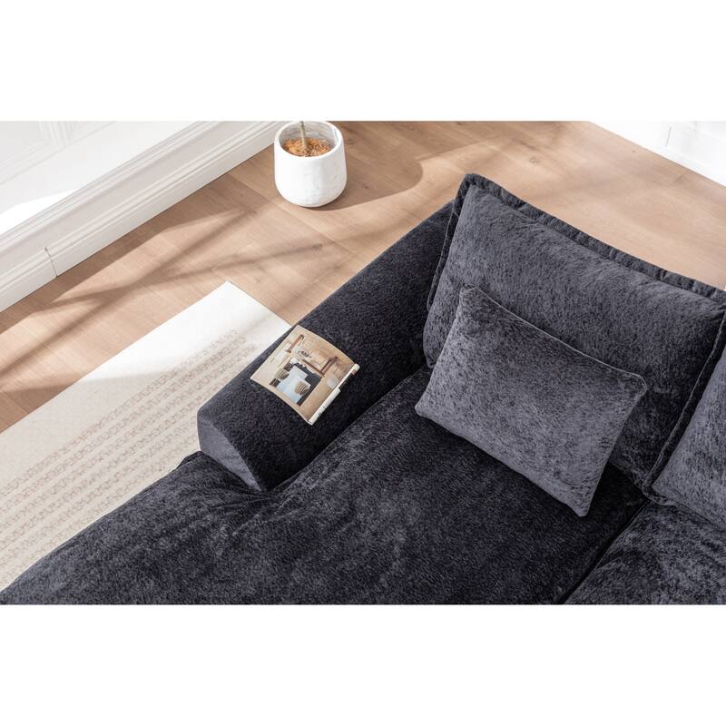 Modular Cloud Sectional Couch with L-Shape Chaise, Chenille Upholstered Boneless Sofa, Compressed Deep Seat Sofa with Pillows