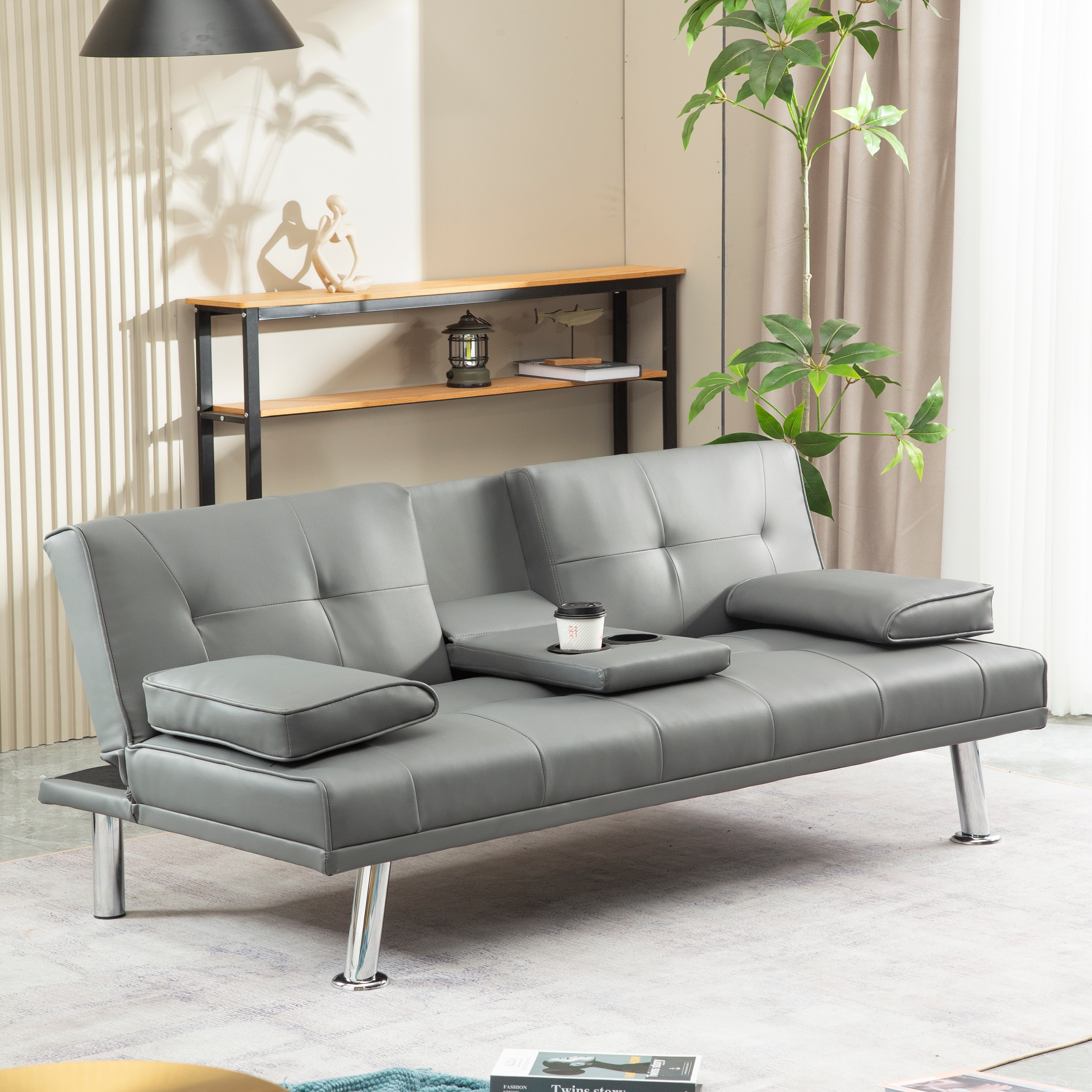 Upholstered Sleeper Luxurygoods Modern Pu Leather Futon Lounger