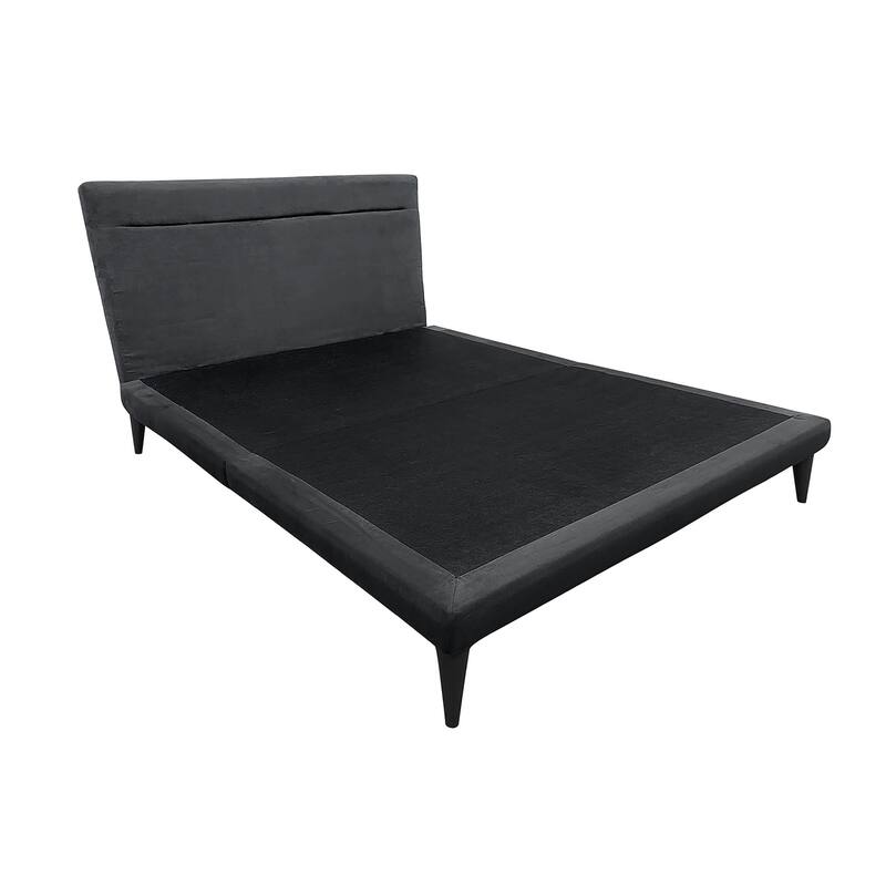 Blor King Size Platform Bed, Dark Gray Polyester Upholstered, Metal