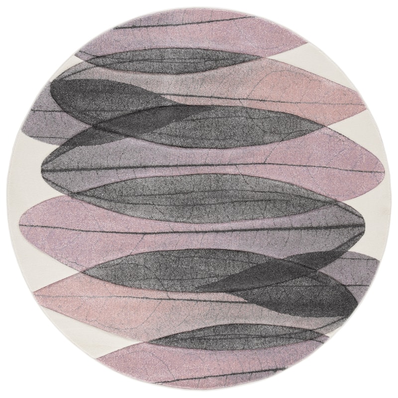 SAFAVIEH Hollywood Mergita Mid-Century Modern Abstract Rug - 6'7" Round - Ivory/Purple - Round
