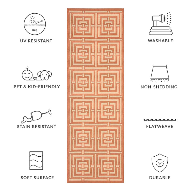 SAFAVIEH Courtyard Ginger Indoor/ Outdoor Waterproof Patio Backyard Rug