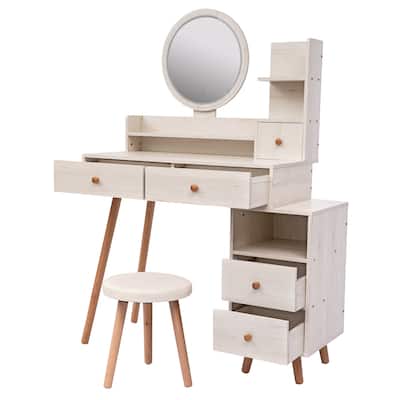 Makeup Vanity Set with Stool, LED Mirror, Lots of Storage Space