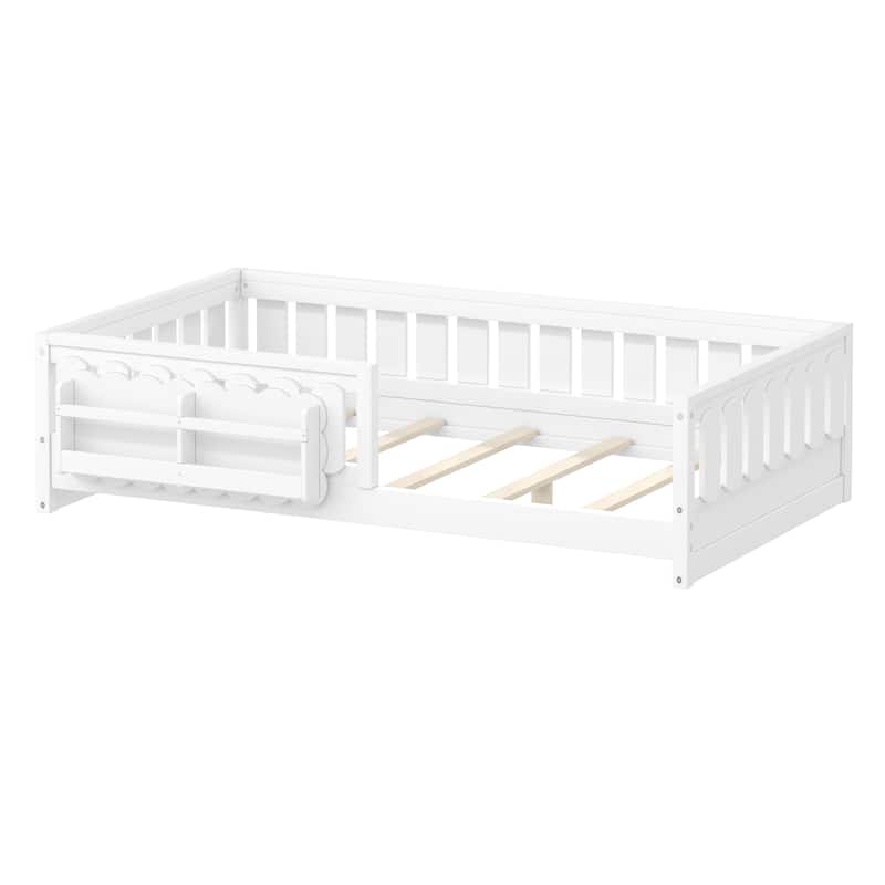 GDFStudio - Modern Wooden Full Size Platform Bed with Guardrail and Storage Shelves