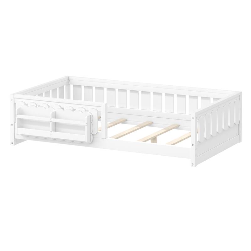 Roomfitters Twin Wood Platform Bed with Guardrail and 2 Bookshelves