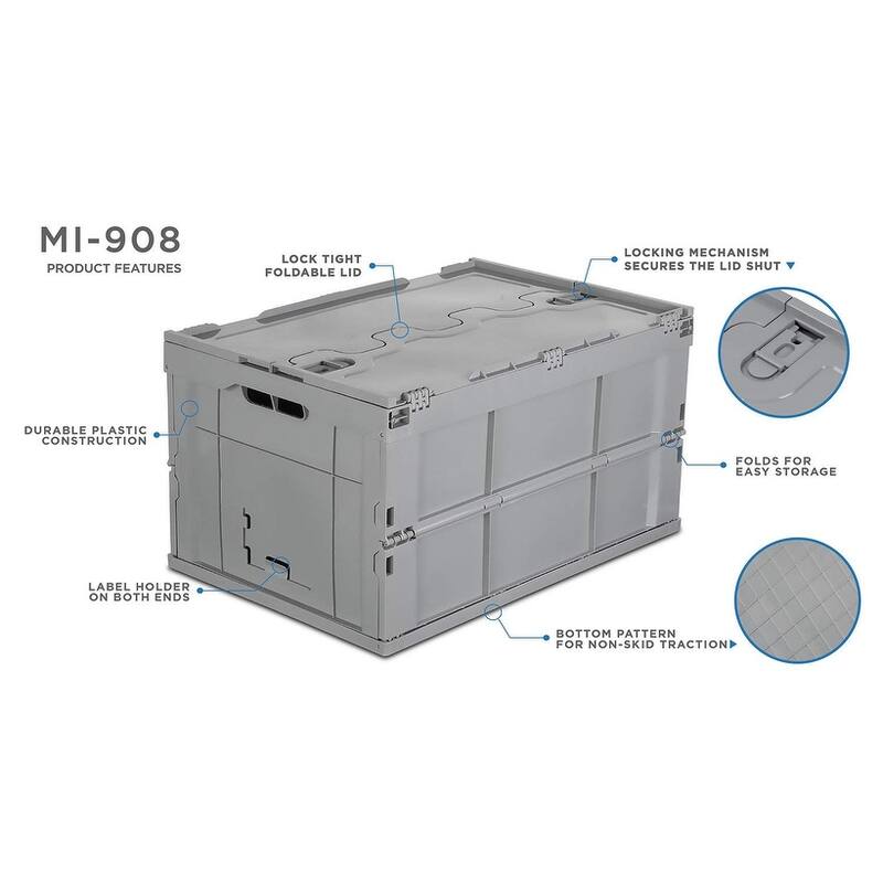 Mount-It! Collapsible Plastic Storage Crate Collapsible Utility Distribution Container with Attached Lid - MI-908