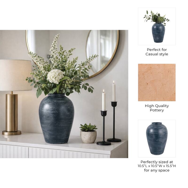 Textured Terracotta Vase with Distressed Finish - Tall Flower Vase