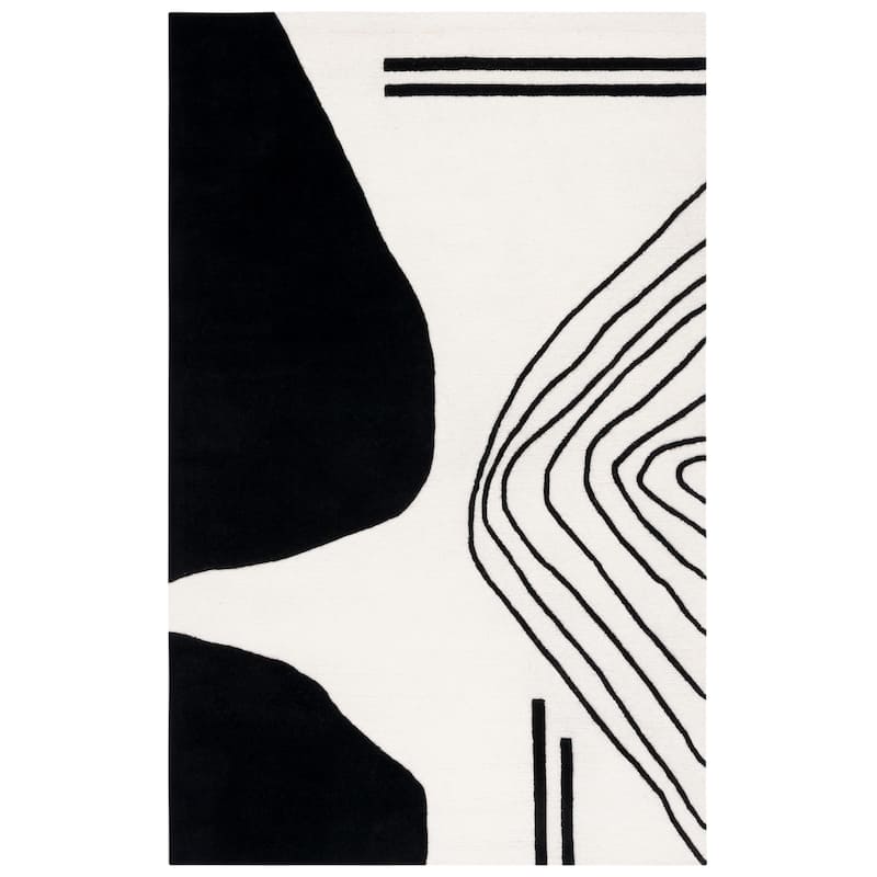 SAFAVIEH Handmade Rodeo Drive Vutka Mid-Century Modern Wool Rug - 6' Square - Ivory/Black - Square