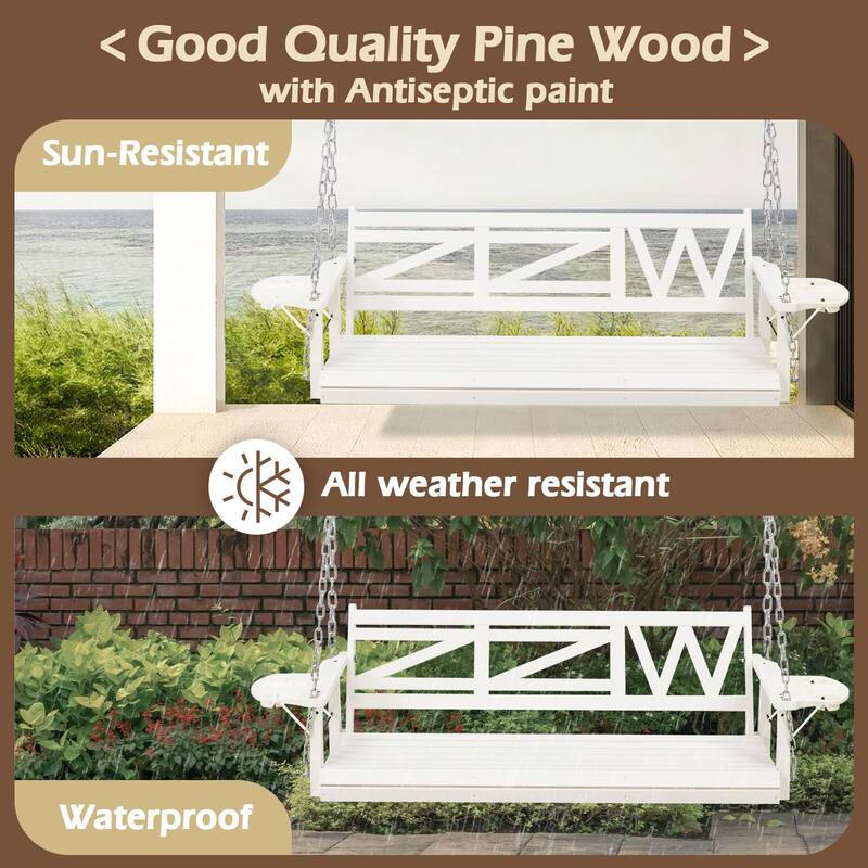 2 or 3-person Wood Porch Swing Heavy Duty with Foldable Tray