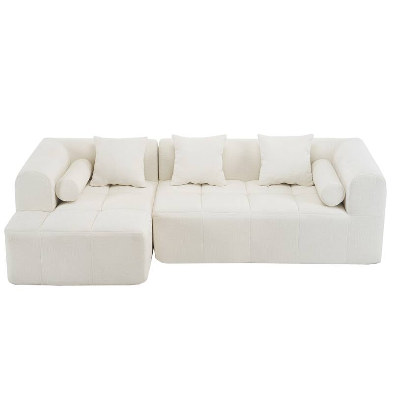 Modular L Shaped Sectional Sofa with Chaise, Full-Compressed Deep Seat Sectional Sofa, Chenille Fabric Sofa with Side Pockets
