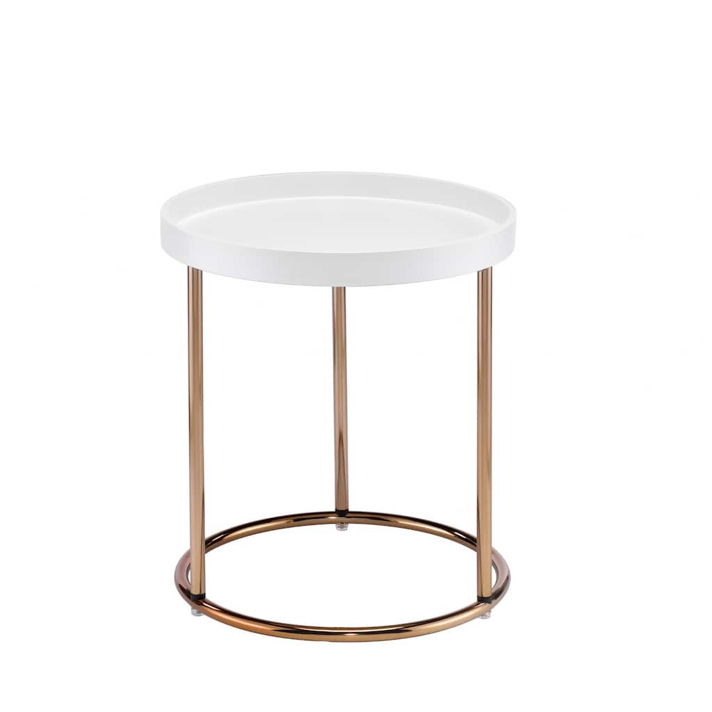 22" Copper And White Round End Table - White and Copper