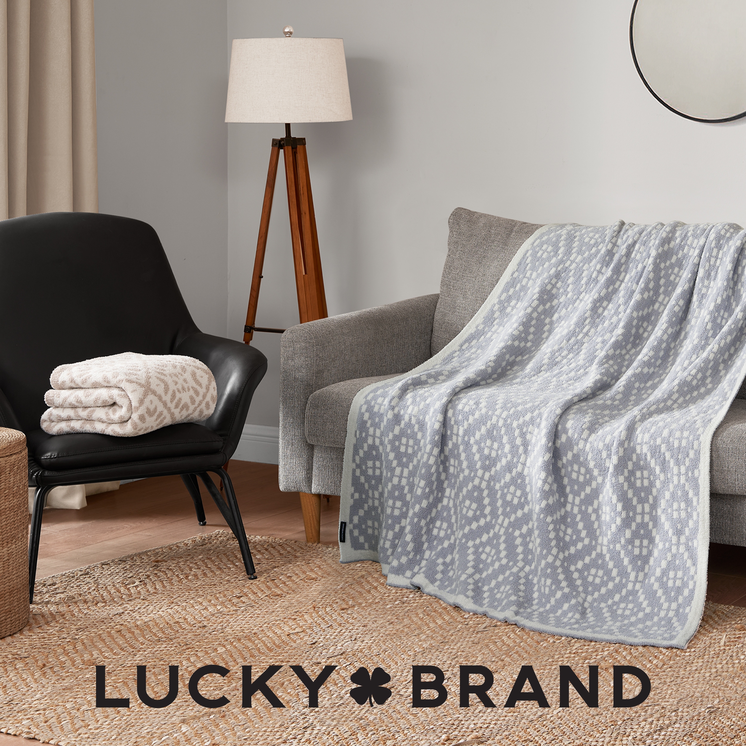 Lucky Brand Diamond Dot Throws Feather Yarn 50 x 70 Throw Blanket Gray