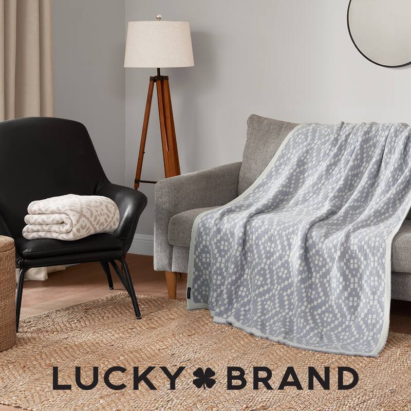 Lucky Brand Diamond Dot Throws Feather Yarn 50" x 70" Throw Blanket