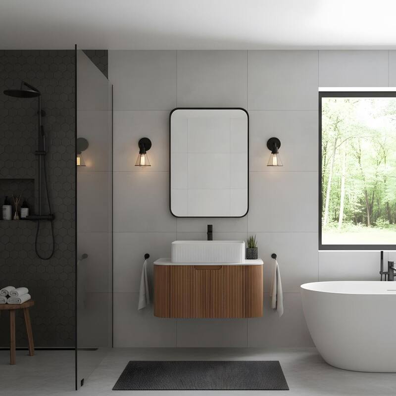 Wall Mounted Bathroom Vanity with White Rectangular Ceramic Basin