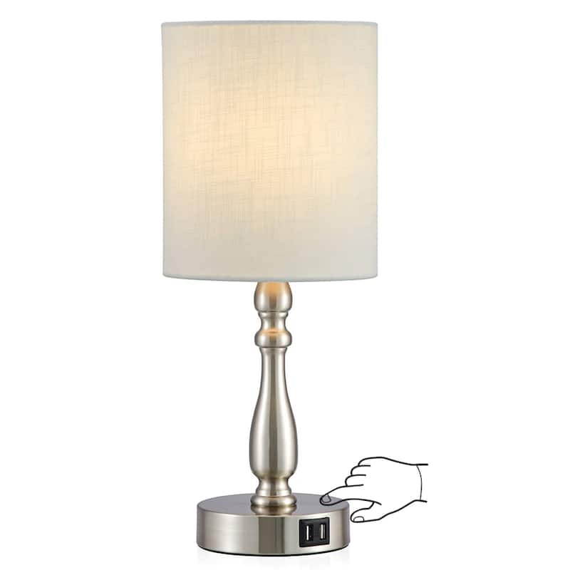 3-Way Dimmable Touch Control Small Table Lamp with 2 USB Port, Brushed Steel - Small - Brushed Nickel