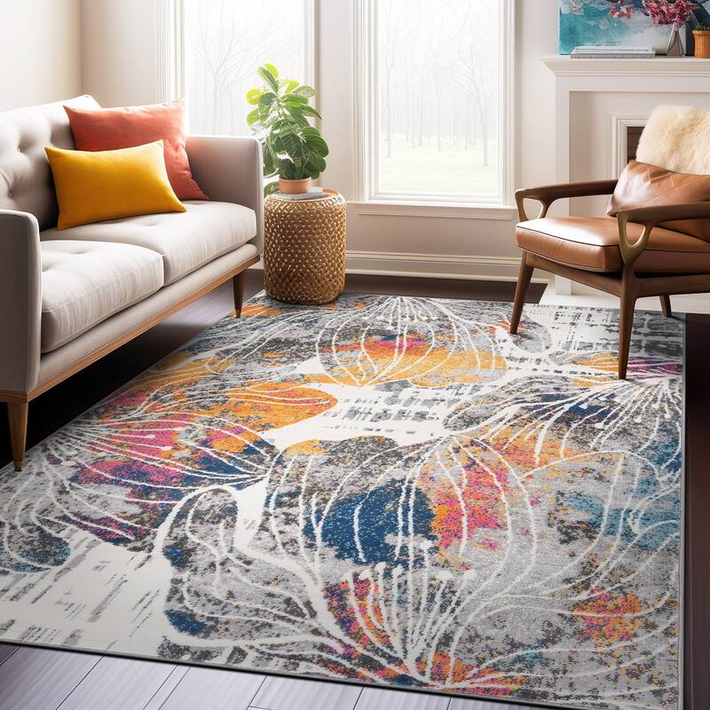 World Rug Gallery Modern Large Floral Distressed Area Rug