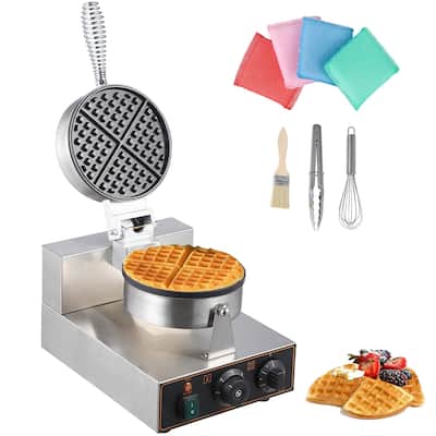 1200W Commercial Round Waffle Maker Non-Stick with Temp and Time Control