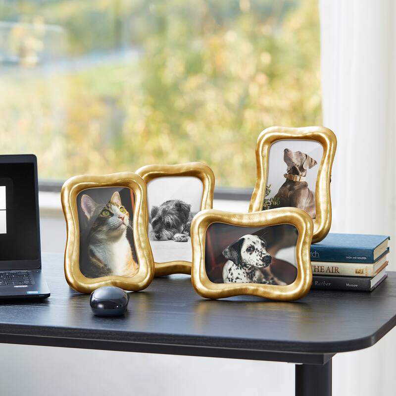Glitzhome Set of 4 4x6 Vintage Gold Resin Wall or Tabletop Photo Picture Frames