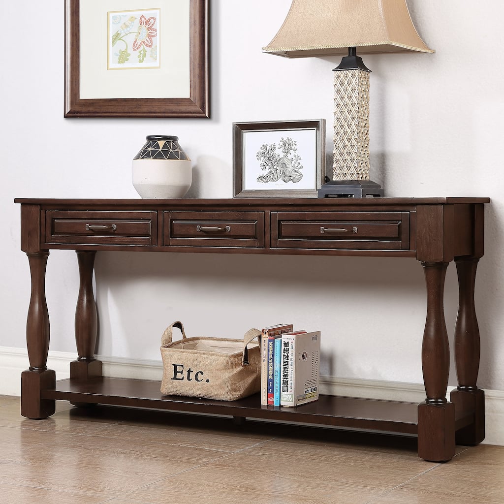 63inch Long Wood Console Table with 3 Drawers and 1 Bottom Shelf