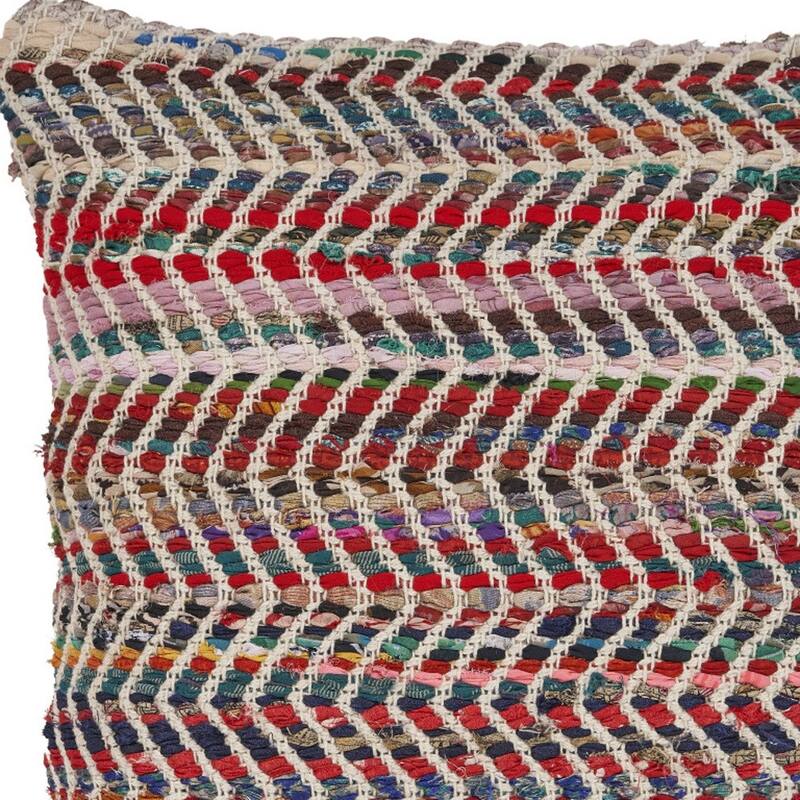 HomeRoots 18" X 18" Blue and Red Chevron Cotton Blend Zippered Pillow