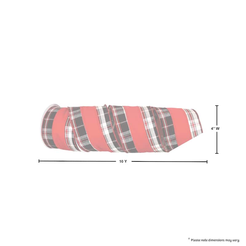 4"X10y Check Edge Stripe Wired Ribbon - 4" x 10 Yards