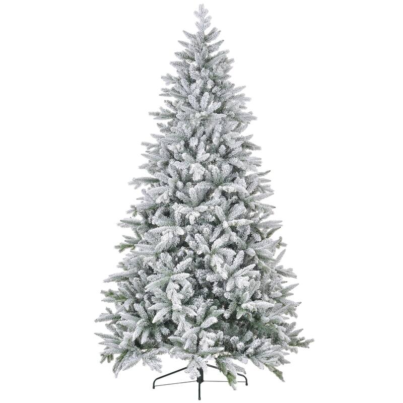 7FT/8FT Snow Flocked Christmas Tree with Realistic Branch Tips and Metal Stand