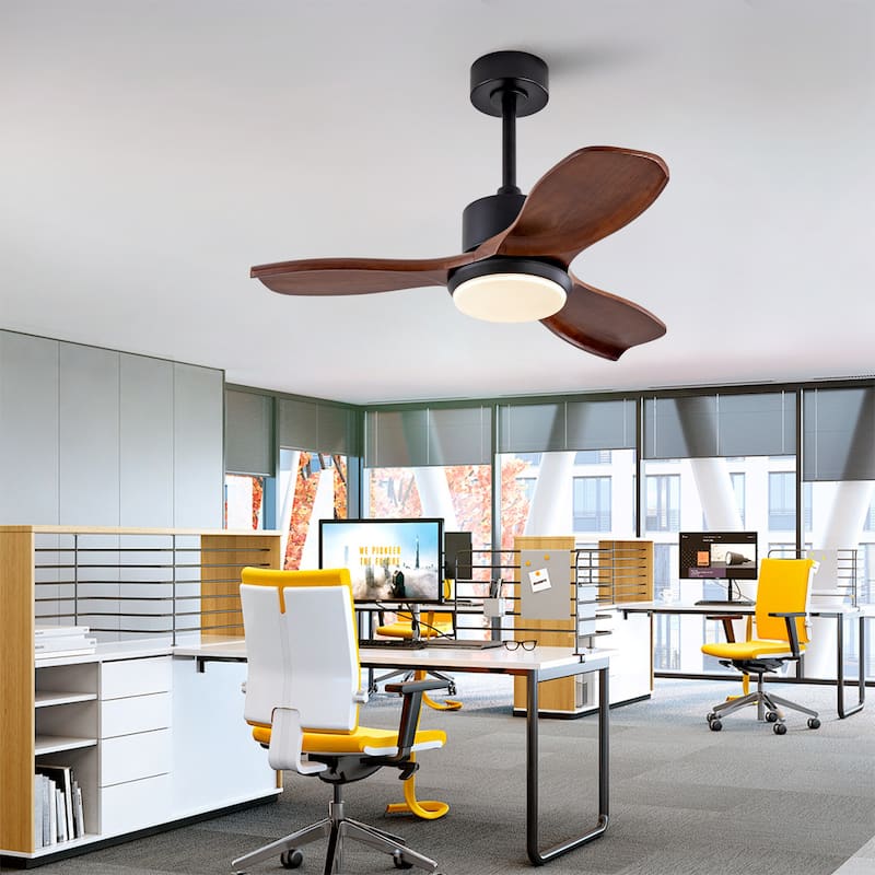 36" Wood Ceiling Fan with Lights Remote Control, Quiet DC Motor 3 Blade