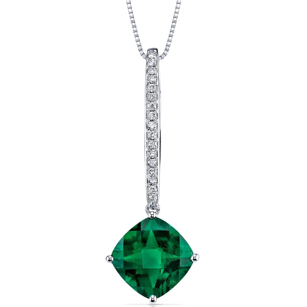 Oravo 14k White Gold Emerald and Diamond Pendant Cushion Cut 4 ct