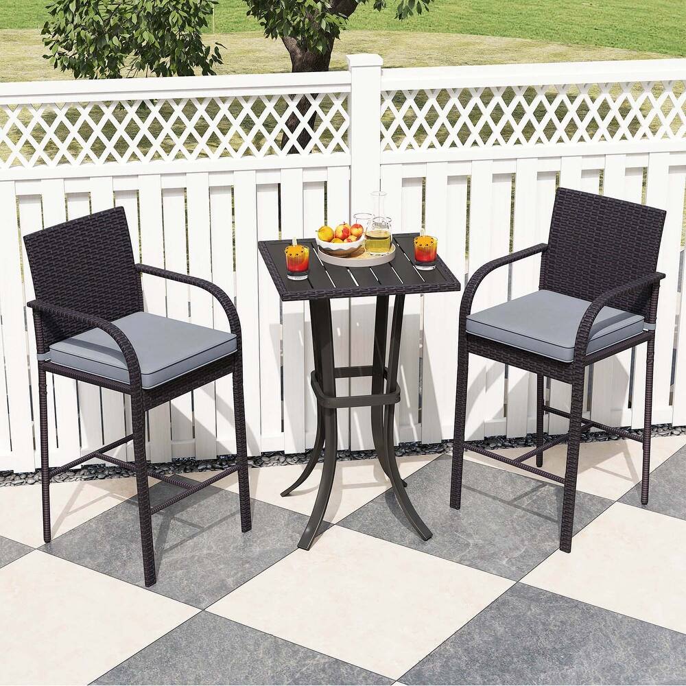 Costway 3 PCS Patio Wicker Bar Set Rattan Chairs & Square Table with - See Details