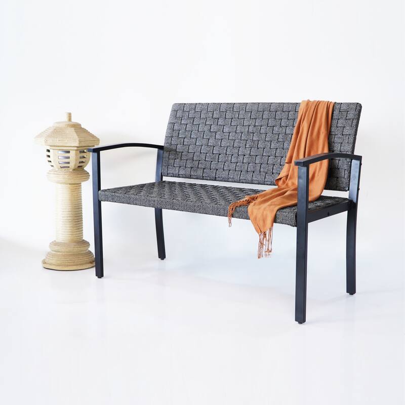 M4H Chelsea Durable Patio Metal Rope Outdoor Bench with Armrest