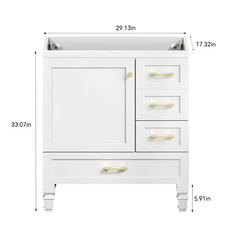 30" Bathroom Vanity Cabinet with Soft-Close Door & 3 Drawers, MDF Storage Vanity for Modern & Transitional Bathrooms