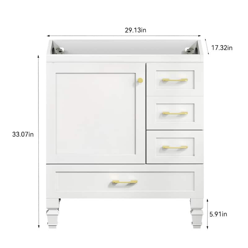 Bathroom Vanity with Ceramic Sink, Wooden Bathroom Storage Cabinet, Bathroom Cabinet with Soft Close Doors & 3 Drawers
