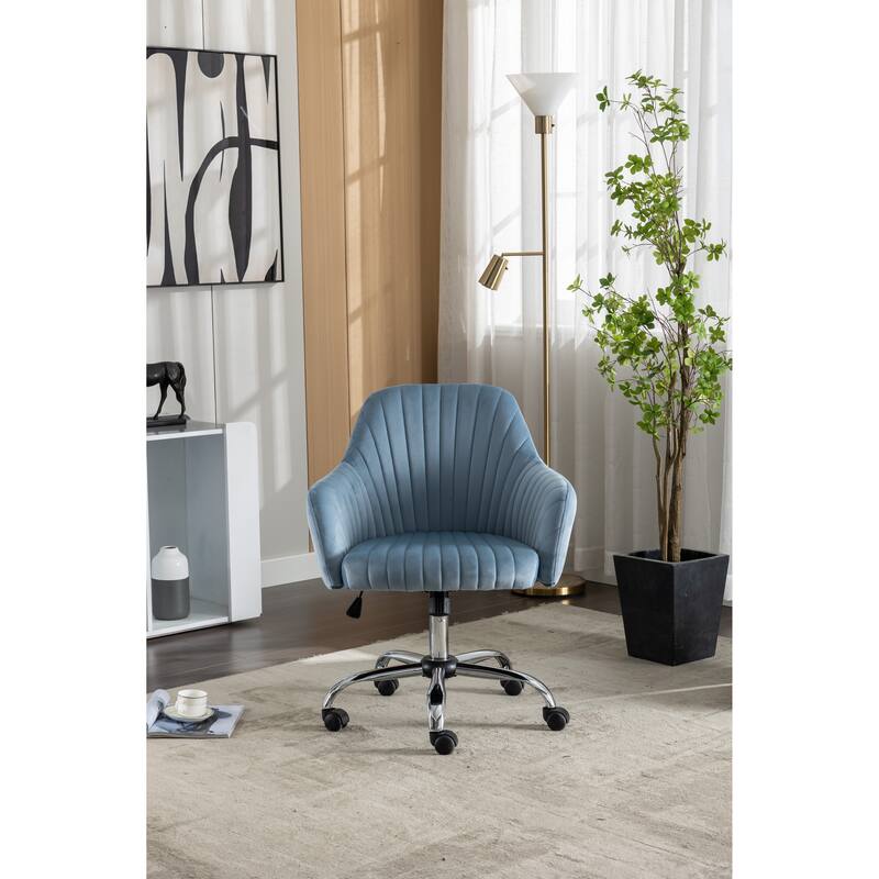 Velvet Adjustable Accent Chair for Modern Home Office with Casters - Ergonomic Design for Comfort
