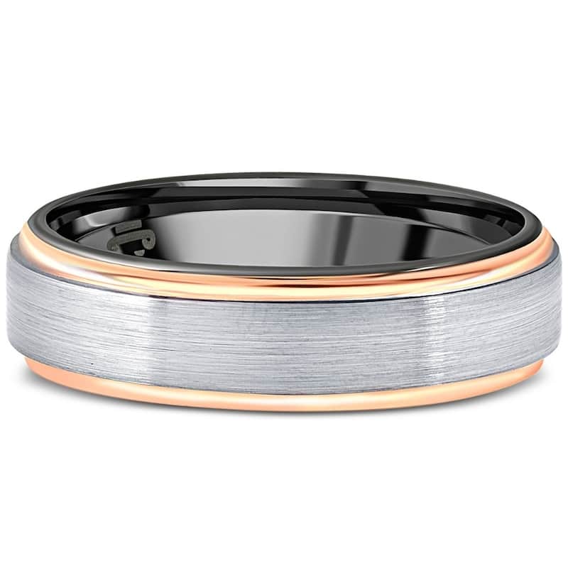 Men's Brushed Black Tungsten & Rose Gold Plated Two Tone 6mm Ring Wedding Band