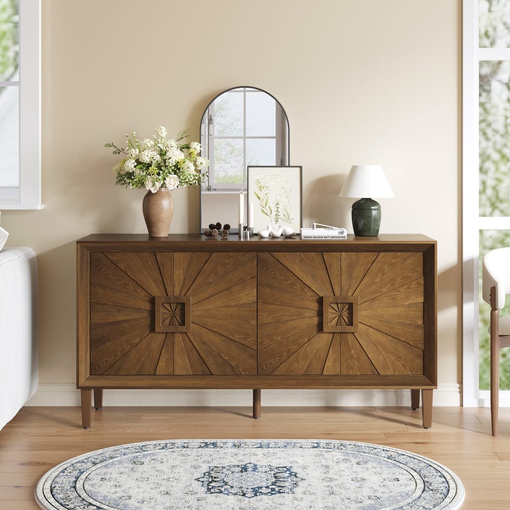 Wood TV Stand with Adjustable Shelves, Storage Cabinet for Living Room/Kitchen