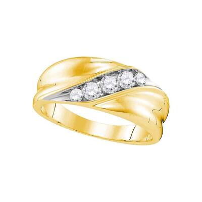 10k Yellow Gold Mens Round Diamond Wedding Diagonal Band Ring( 1/2 Cttw, G-H Color, I1-I2 Clarity)