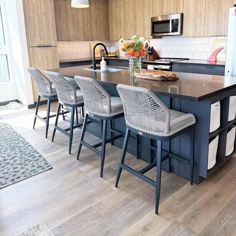 PURPLE LEAF Modern Counter Bar Stools Set of 4 Rattan Chairs with Back and Cushion Kitchen Barstools