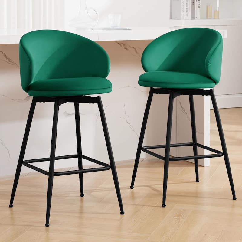 26"/ 30" Upholstered Swivel Bar Stools Counter Height Barstool - Set of 2 - Green - Bar Height